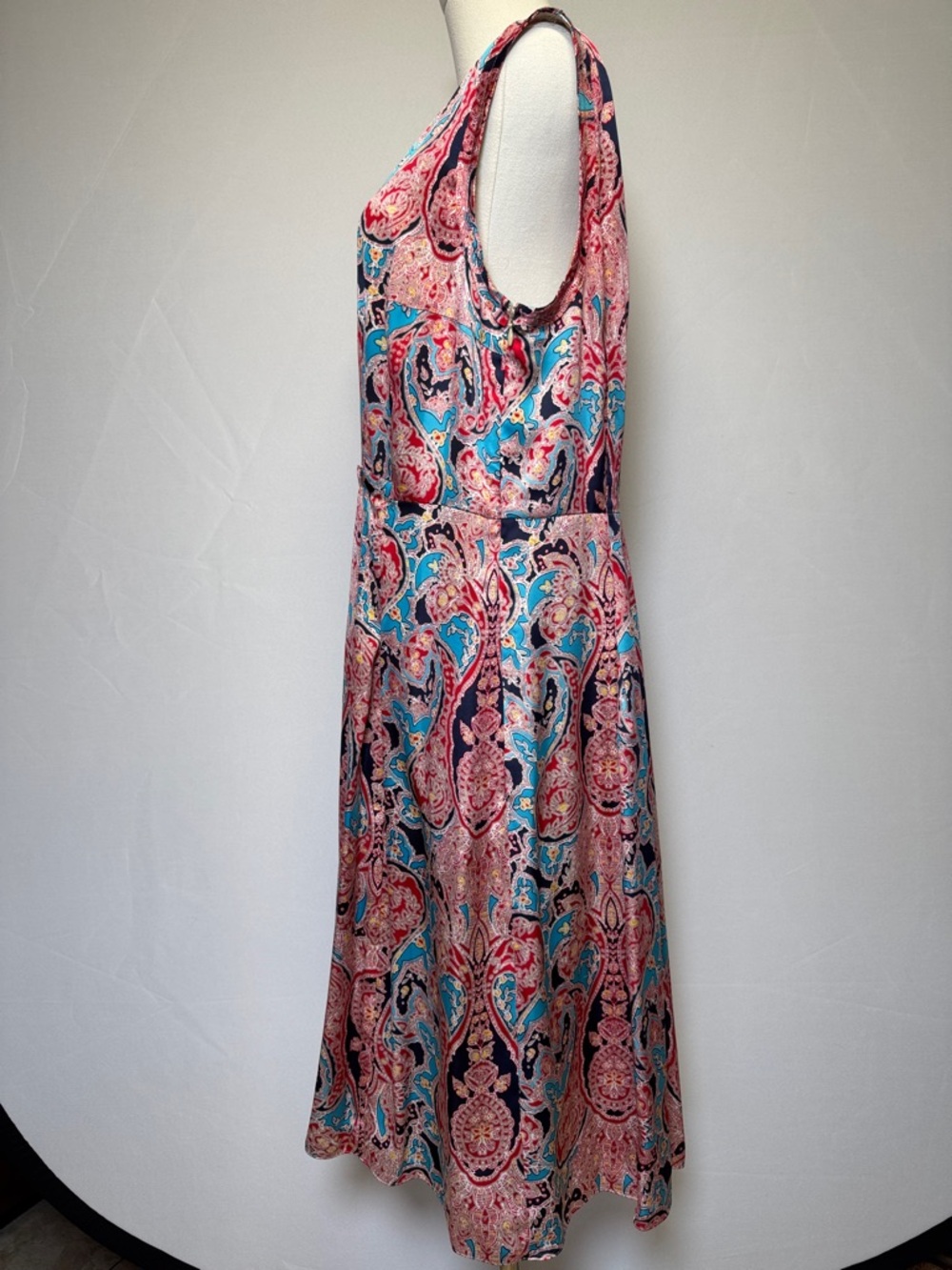 Jones New York Paisley Pleated Sleeveless V-Neck Dress Size 16 - Picture 7 of 13